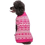 Blueberry Pet 12-Inch Back Length Vintage Tinsel Knit Fair Isle Dog Sweater in Hollywood Cerise, Clothes for Dogs