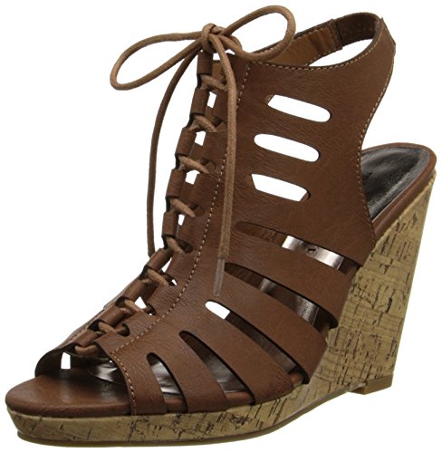 Madden Girl Womens Margooo Wedge Sandal Cognac Paris M