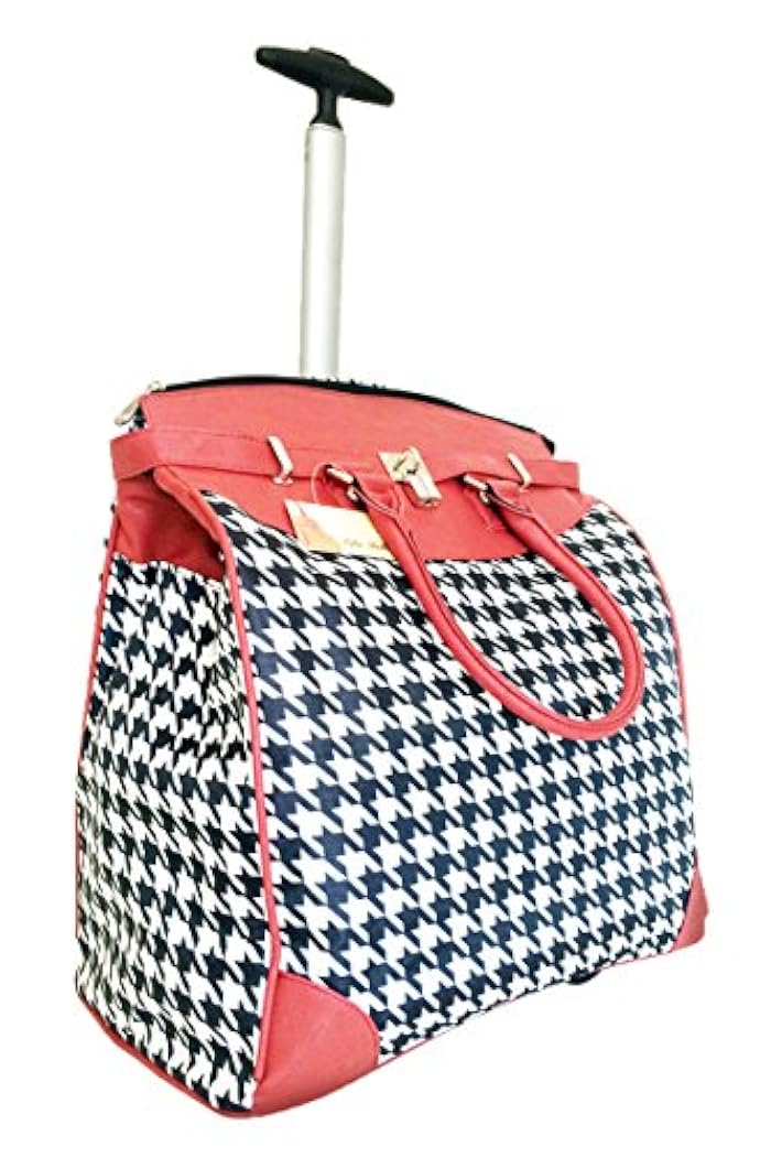 Trendy Flyer Computer/Laptop Rolling Bag 2 Wheel Case Houndstooth Red
