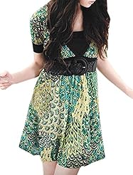 Feathers Stretchy General Print Short Sleeves Cotton/Polyester Mini Dress 