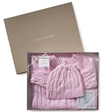 Elegant Baby 100% Cotton Pink Cable Sweater, Hat & Gift Card Size 0-6 Months Gift Boxed.