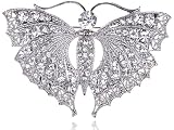 Vintage Silver Tone Detailed Carved Majestic Crystal Rhinestone Butterfly Brooch