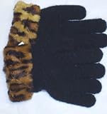 One Size Dark Navy Magic Gloves Trimmed with Tiger Print Fur Cuff for Ages 2-5 Years