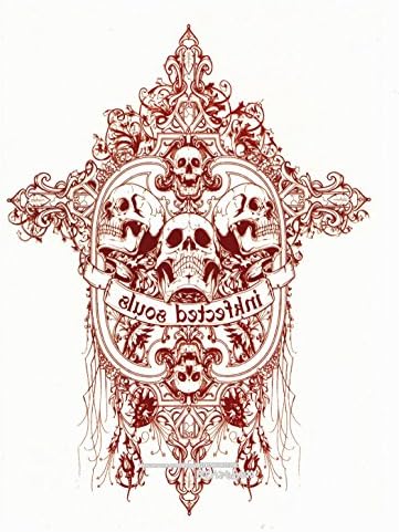 BTArtbox Big Pattern Style 6 inch X 8 inch Red Skull Body Art Stickers High Quality Removable Easy to Use Waterproof Long Duration Flash Personalized Temporary Tattoo - One Sheet(#19)