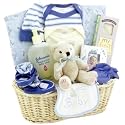 Shades of Blue New Baby Boy Gift Basket - Complete Newborn Layette - Great Shower or Christmas Holiday Gift Idea for Newborns