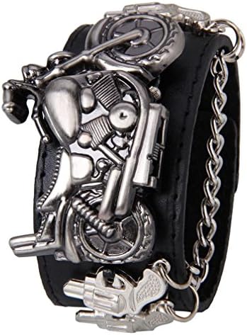 Stardice Men's Punk Rock Collection Black Heavy Gun & Motobike Leather Band Watch