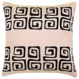 Decorative Handmade Cushion Cover / Pillow Sham With Contemporary Black Swirl Design - Beige