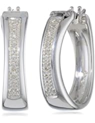 Sterling Silver Diamond Oval Hoop Earrings (0.08 Cttw, I-J Color, I2-I3 Clarity)