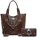 Western Style Cowgirl Fringe Concealed Purse Conchos Totes Country Women Handbag Shoulder Bags Wallet Set (1 Brown Set)