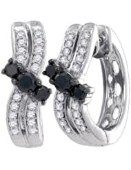 0.52 cttw 10k White Gold Black Diamond Bow Huggie Hoop Earrings (Real Diamonds: 1/2 cttw)