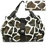 XL Brown Giraffe Designer Inspired Animal Print Handbag Purse Bag Tote
