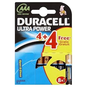 Duracell Ultra Power MX2400 Alkaline AAA Batteries - 4-Pack + 4 Free