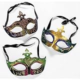 PLASTIC MARDI GRAS MASKS WITH JEWEL (1 DOZEN) - BULK