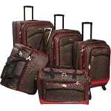 51WTyqpCSWL. SL160  American Flyer Animal Print 5 Pc Spinner Luggage Set (Leopard Red)