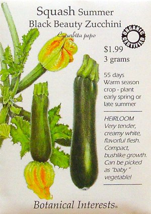 Summer Squash Black Beauty Zucchini Certified Organic Heirloom Seeds 25 Seeds