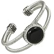Silvertone Black Stone and Clear Double Cable Bangle Bracelet