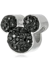 Disney Stainless Steel Mickey Black Crystal Bead Charm