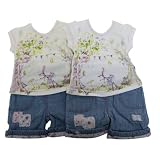 Baby Girls Flower Design Short Sleeve Top and Denim Shorts Clothing Set with Headband (9-12 Months) (White Top)