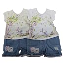 Baby Girls Flower Design Short Sleeve Top and Denim Shorts Clothing Set with Headband