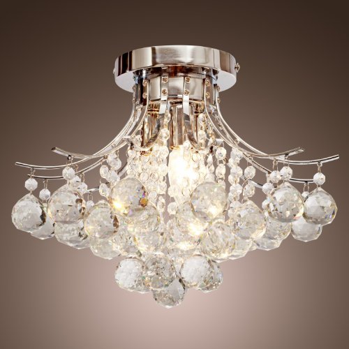LightInTheBox® Chrome Finish Crystal Chandelier with 3 lights, Mini Style Flush Mount Ceiling Light Fixture for Study Room/Office, Dining Room, Bedroom, Living Room
