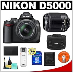 Nikon D5000 Digital SLR Camera w/ 18-55mm VR Lens + 55-200mm Zoom Lens + 8GB Memory Card + Spare EN-EL9 Battery + Case + Cameta Bonus Accessory Kit