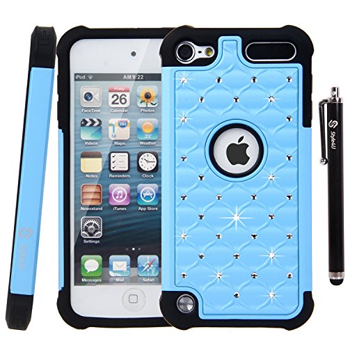 iPod Touch 5 / iPod Touch 6, Touch 5 / Touch 6 Case, Style4U Studded Rhinestone Crystal Bling Hybrid Armor Case Cover for Apple iPod Touch 5 / iPod Touch 6 with 1 Stylus [Blue / Black]