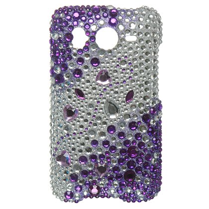 PURPLE & SILVER Hard Plastic Rhinestone Bling Design Case for HTC Inspire 4G / Desire HD