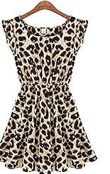 Sexy Leopard Print Sleeveless Above the Knee Pleated Summer Mini Dress 