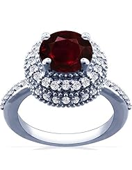 Platinum Round Cut Ruby Ring With Sidestones