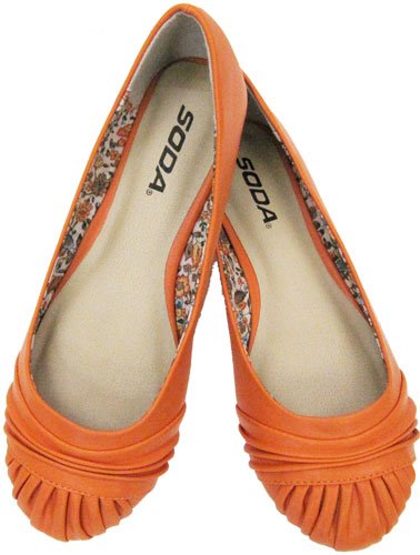 Goalie Ruched Vegan Ballerina Flats, Orange, Size 6.5
