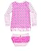 RuffleButts® Little Girls Hot Pink Striped Polka LS Rash Guard Bikini