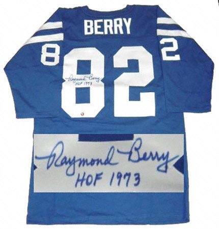 Raymond Berry Baltimore Colts Autographed Blue Jersey with HOF 1973 Inscription