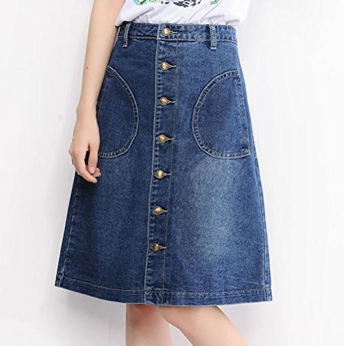 (ALLURE) デニム Aライン スカート ミモレ丈 ポケット ミニ ブルー ライトブルー AF0510