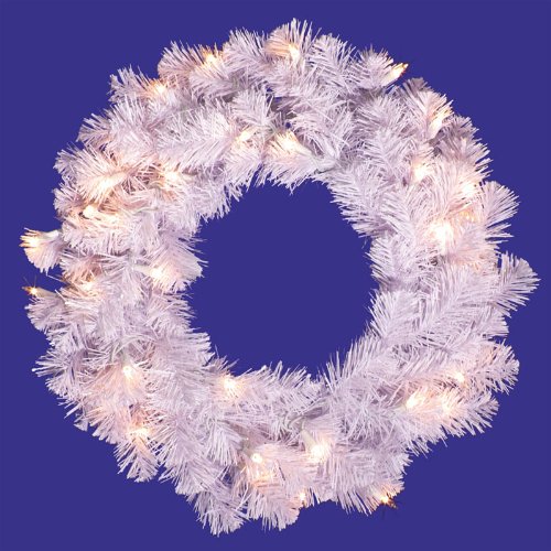 20 Pre-Lit Crystal White Spruce Artificial Christmas Wreath - Clear Lights