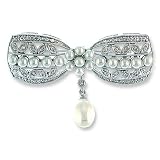 14K White Gold Diamond & Pearl Bow Pin
