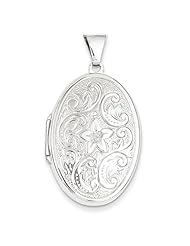14k White Gold 32mm Oval Flower With Scrolls Locket. Metal Wt- 3.3g