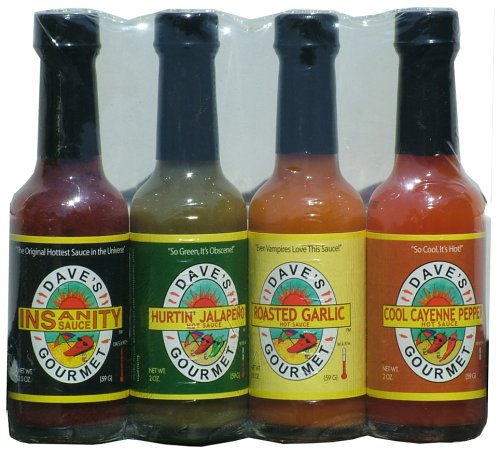 Dave's Top Four Hot Sauce Sampler with Insanity Sauce. The Best Way to Sample the World... by Dave's Gourmet Gifts