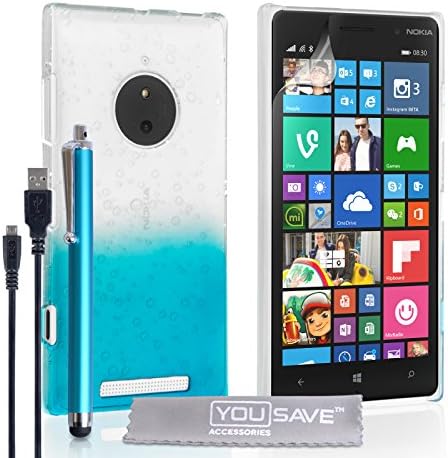 Yousave Accessories Nokia Lumia 830 Case Blue / Clear Raindrop Hard Cover With Stylus Pen And Micro USB Cable