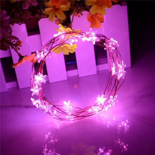INST Micro LED 30 Star Lights Battery Operated on 10ft Long Copper Color String Wire (Pink)