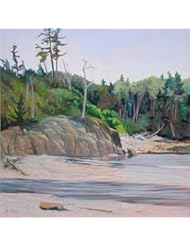 Guild Product: Original Framed Oil Painting Pacific Beach Coast Forest Calvert Island British Columbia Canada