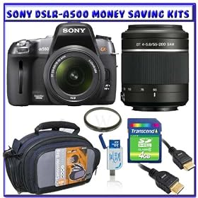 Sony Alpha DSLRA500L 12.3MP Digital SLR Camera w/ Sony 18-55mm f/3.5-5.6 SAM DT Lens + Sony 55-200mm f/4-5.6 SAM DT Telephoto Zoom Lens + Willoughbys 4GB SDHC Starter Pack