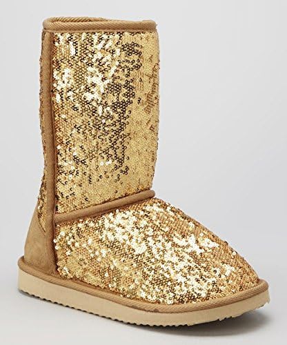 RCK Guru-13 Comfy Women Sequins Glitter Flat Winter Warm Mid Calf Boots Booties Gold 7