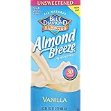 Blue Diamond Breeze Almond Milk, Unsweetened Vanilla, 32 Ounce (Pack of 6)
