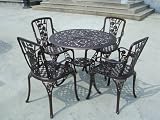 Review UKX  / 6pc Cast Aluminium Garden Furniture Set Round 90cm table 4 Carver Armchairs and Matching Base, Antique Bronze