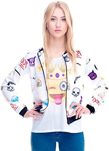 White Emoji 3D Printed Bomber Jacket women Top