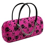 HOT PINK EYEGLASS CASE W/BLACK SKULL & CROSS BONES
