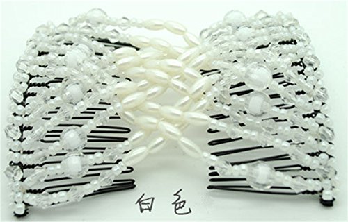 Casualfashion 24 Colors Ez Stretch Hair Comb Magic Hand-beaded Hair Styling Combs Clips (White)