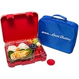 Bento Lunch Box (5-Compartment)- Reusable Food Container Perfect for Healthy Eating & Food Portion Control - Double Leak Proof Container - Microwave & Dishwasher Safe - BONUS: Durable Carry Lunch Bag