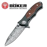 Boker 110131DAM Leo Damascus Pocket Knife, Aluminum Handle, Plain