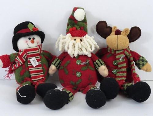 Christmas Decor 3 Pc 16" Inch Stuffed Fabric Santa Snowman Raindeer With Dangling Legs Model SD83290A-C-SC SD83290A-C-S SD83290A-C-R